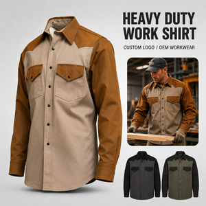 Camisa <span class=keywords><strong>de</strong></span> Trabajo Resistente, Lona <span class=keywords><strong>de</strong></span> Algodón <span class=keywords><strong>de</strong></span> 12oz, Pecho en Contraste, Botones a Presión, Bolsillo Utilitario, Logotipo Personalizado, Proveedor <span class=keywords><strong>de</strong></span> <span class=keywords><strong>Ropa</strong></span> <span class=keywords><strong>de</strong></span> Trabajo Industrial - Product Image 1