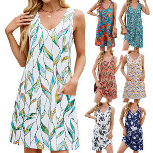 Nouvelle <span class=keywords><strong>robe</strong></span> décontractée pour le printemps et l'été, imprimée en 3D, sans manches, ample, respirante, col en V, mi-longue, avec poches, pour femmes - Product Image 6