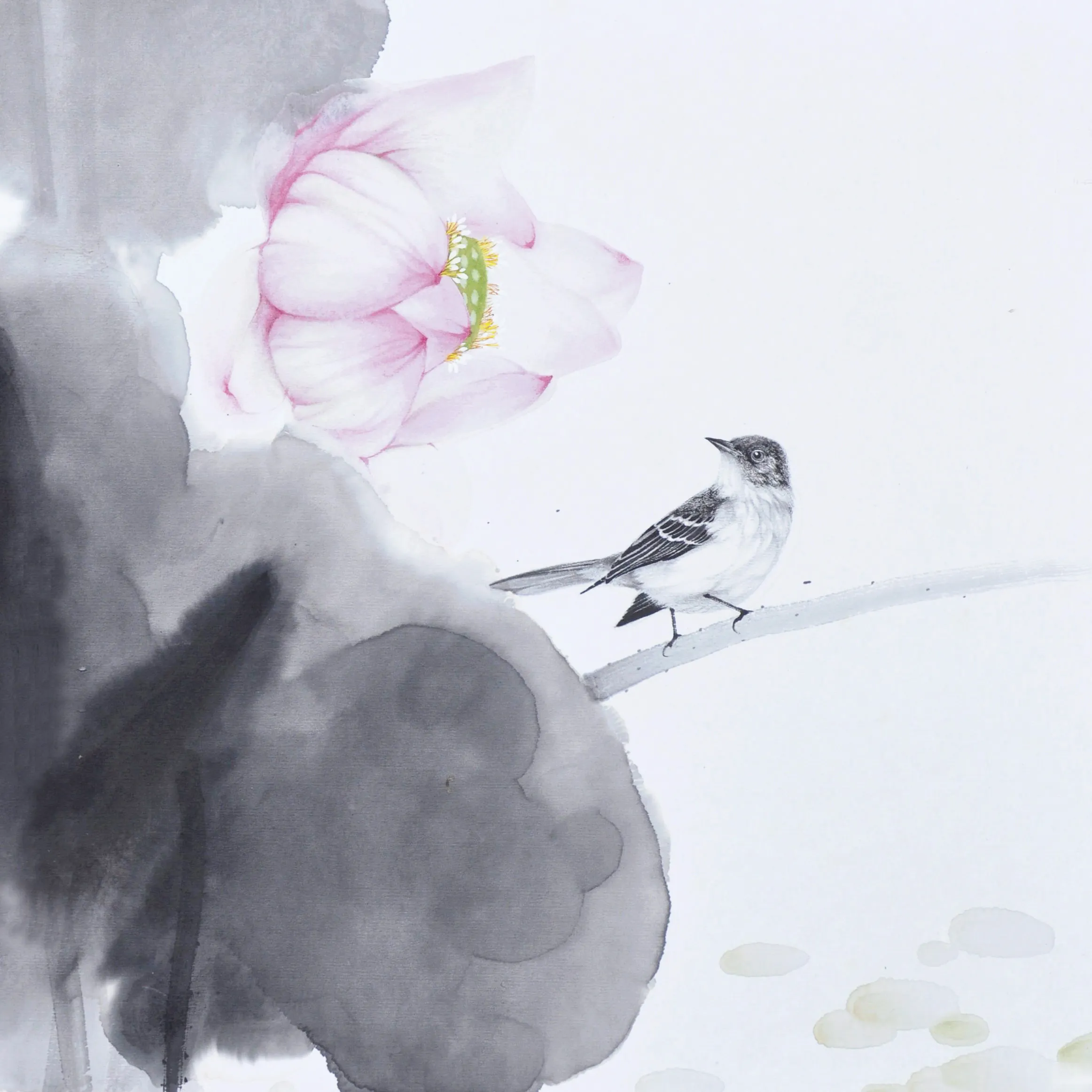 リビングルーム廊下中国風花鳥水墨画ラインストーン写真家のガラス画の装飾