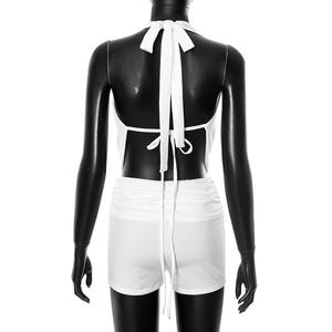 Conjuntos Nuevos de Verano para Mujer con Halter, Cuello Caído, Espalda Descubierta y Lazo, Top y Shorts de Dos Piezas, Ropa de Mujer para Verano - Product Image 3