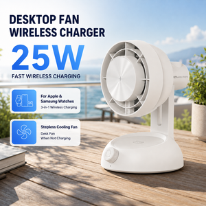แท่นชาร์จไร้สาย 25W 3-in-1 พร้อมพัดลมในตัว ชาร์จเร็วสำหรับโทรศัพท์ นาฬิกา และหูฟัง ปรับแรงลมได้ - Product Image 1
