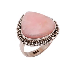 แหวนพลอยโอปอลสีชมพูธรรมชาติสีเงินสเตอริ925สำหรับงานแต่งงานแหวนหมั้นแบบคลาสสิกผู้ส่งออก - Product Image 1