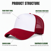 Casquette Trucker 5 Panneaux Vierge avec Avant en Mousse et Dos en Maille, Snapback Ajustable, Visière Courbée, Broderie Personnalisée, Vente en Gros