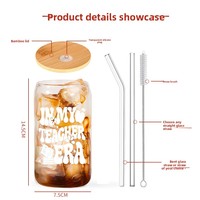 DAJI HYDRO Vente en gros Tasse à café en verre 16 oz Design moderne Couvercle en bambou Paille Sans BPA Sans danger pour les aliments Compatible micro-ondes Portable Unisexe