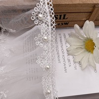 Dentelle française haut de gamme en tulle élastique à volants, broderie florale perlée décorative pour la confection de robes