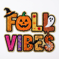 Patch brodé personnalisé Halloween effrayant à sequins, grande citrouille, fantôme, chauve-souris, feuille d'érable, pour veste, sweat à capuche, sac, DIY