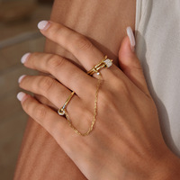 Bijoux QISEN imperméables et résistants au ternissement, en acier inoxydable 316L, plaqué or 18K PVD, chaîne à double anneau avec zircon cubique pour femmes