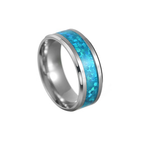 Recém-chegados anel holográfico azul do aço inoxidável com embutimento cintilante | Moda banda anel para homens e mulheres - Product Image 4