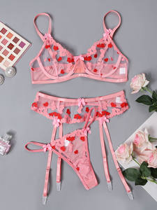 DEEPLOVE-Lencería transparente para mujer, lencería Sexy con corazón bordado transparente, conjunto de lencería para el Día de San Valentín, <span class=keywords><strong>3</strong></span> piezas - Product Image 6