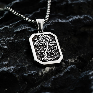 สร้อยคอจี้ต้นไม้แห่งชีวิตสแตนเลสสำหรับผู้ชาย ดีไซน์รูปทรงเรขาคณิต ป้ายห้อยด้านเดียว เครื่องประดับ - Product Image 3
