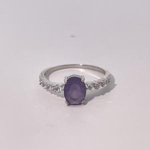 แหวนทองแดงประดับเพทายสีม่วงรูปไข่ Tianyu Gems สำหรับผู้หญิง ดีไซน์หรูหรา ระยิบระยับ เหมาะสำหรับใส่ทุกวัน เครื่องประดับแฟชั่น - Product Image 1