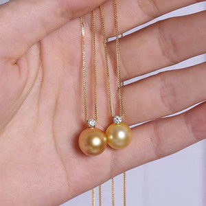 Collana con Pendente di Lusso in Oro Puro 18K AU750 con Perla e Diamanti da 10-11mm, Gioielli Raffinati per Donne - Product Image 2