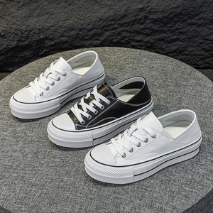 Baskets blanches pour femmes 2026 Printemps-Automne en cuir véritable à semelles épaisses rehaussantes à lacets pour étudiantes - Product Image 6