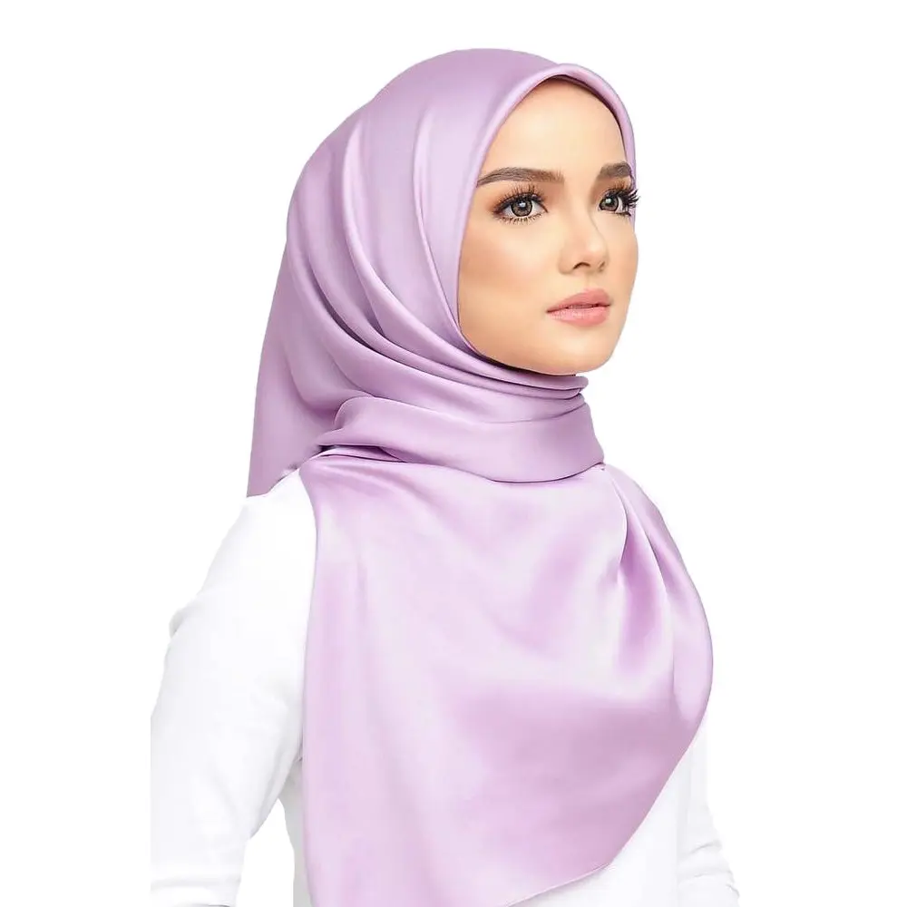 WDD196 Ethnic Style Turban Female Spring Summer Big Square Hijab Scarf Muslim Women Solid Color Silk Muslim Hijab Hats