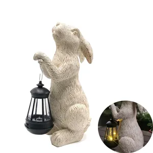 BSCI Factory Garden Statues Rabbit with Solar Lights Easter Decorations Rabbit Decor