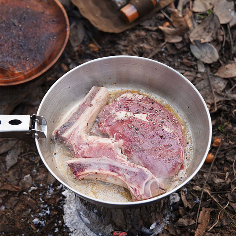 Stainless Steel Frying Pan Non Stick Skillet Camping Plate Dish Universal Gas Stove Induction Cooker Outdoor Cookware