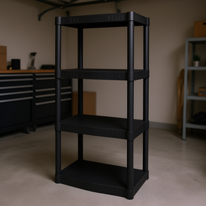 Black 4 Tier <b>Plastic</b> <b>Storage</b> Shelving 47.6 H X 21.7 W X 13.8 D Garage <b>Storage</b> <b>Unit</b> Minimalist Design - Product Image 2