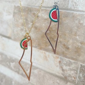 Kalung Qifei 2026 OEM Berlapis Emas 18K dari Baja Tahan Karat dengan Motif Semangka Palestina & Peta Arab, Perhiasan Fashion untuk Pria Wanita - Product Image 5
