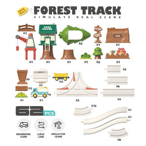 Ensemble de jouets éducatifs en gros de 62 pièces pour l'assemblage de voies de circulation forestière, ferroviaire et de course automobile - Product Image 4