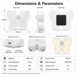 Butterfly Motion Sensor <b>Light</b> type-C <b>Rechargeable</b> <b>LED</b> Night Lamp 3Modes Stepless Dimming Magnetic Wall <b>Light</b> for Bedroom Cabinet - Product Image 3