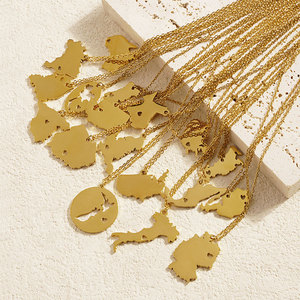 Collar con Colgante de <span class=keywords><strong>Mapa</strong></span> del Mundo en Acero Inoxidable Chapado en Oro, Venta al Por Mayor, Personalizable, Unisex, Regalo de Moda - Product Image 2