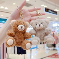 Porte-clés en peluche doux et moelleux, couple ours et lapin assis, style dessin animé mignon, mini pendentif de sac, cadeaux