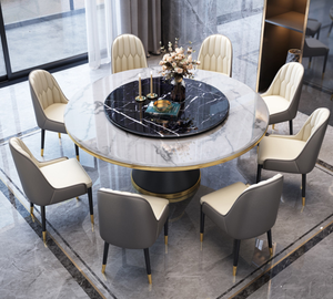Juego de Mesa de Comedor Redonda Moderna de <span class=keywords><strong>Madera</strong></span> Sólida con Lazy Susan y 6 Sillas para Uso en el Hogar y Hoteles - Product Image 1