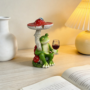 Figurine en résine grenouille et champignon, champignon rouge et jaune, décoration de jardin et de maison, ornement artistique de bureau - Product Image 3
