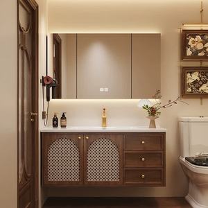 Luxury retro ceramic integrated bathroom vanity unit with washbasin and smart <b>mirror</b> cabinet - Product Image 6