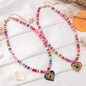 Collar de corazón con cuentas de arcilla polimérica arcoíris para mujer, gargantilla, regalo, joyería de moda - Product Image 3