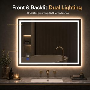 2026 Modern Design LED Plastic Bathroom <b>Mirror</b> 40X30 <b>Rectangular</b> Dimmable 3 Color Backlit Frontlit Shatterproof Wall-Mounted - Product Image 3