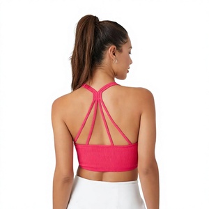 Haut de sport côtelé rose pour femme, dos nageur, sans armatures, respirant, pour l'entraînement, toutes saisons, lavable en machine - Product Image 3