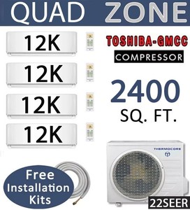 Système de climatisation et de chauffage sans conduit à quatre zones 48000 BTU, pompe à chaleur 4 x 12000 22 SEER WiFi Multi HVAC sans conduit Mini Split S - Product Image 1