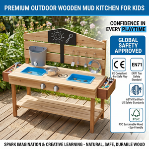 Cuisine de jardin en bois écologique pour enfants avec double évier, robinet, centre d'activités extérieur et <span class=keywords><strong>tableau</strong></span> noir avec jardinières - Product Image 3