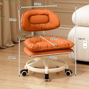 Tabouret en bois moderne avec roulettes, chaise mobile universelle avec dossier et petit banc pour l'ameublement de la maison, pour le salon - Product Image 5