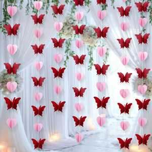 Ghirlanda di Carta 3D Romantica con Cuori e Farfalle, Striscione Verticale per Matrimoni, San Valentino, Baby Shower, Decorazione Murale - Product Image 4