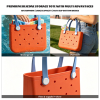 Sac fourre-tout décontracté unisexe en EVA personnalisable, design color-block, ouverture supérieure, doubles bretelles, décoration ajourée, grande capacité