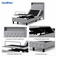 Lit inclinable électrique pour chambre à coucher avec cadre métallique, contrôle par application, massage par vibration, hub de charge USB, lit réglable