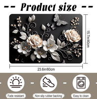 Modern Large Floral Kitchen Mat 40x60cm Absorbent Floor Rug Anti-Fatigue Rubber Bathroom Carpet for Home & Hotel Decor