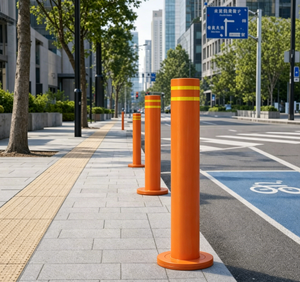 Bolardo de Seguridad Fijo de Acero Inoxidable con Recubrimiento en Polvo Naranja, con Doble Banda Reflectante para la Seguridad del Tráfico y Estacionamiento - Product Image 4