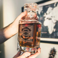 Juego de 3 Vasos de Whisky Cuadrados de Cristal y Decantador con Caja de Madera para Vino, Licor, Whisky, Cócteles, Regalo