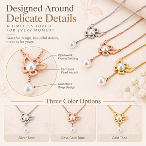 Collier croix en perles style rétro, acier inoxydable 316L, plaqué or 18 carats, pendentif papillon. Convient aux femmes. - Product Image 4