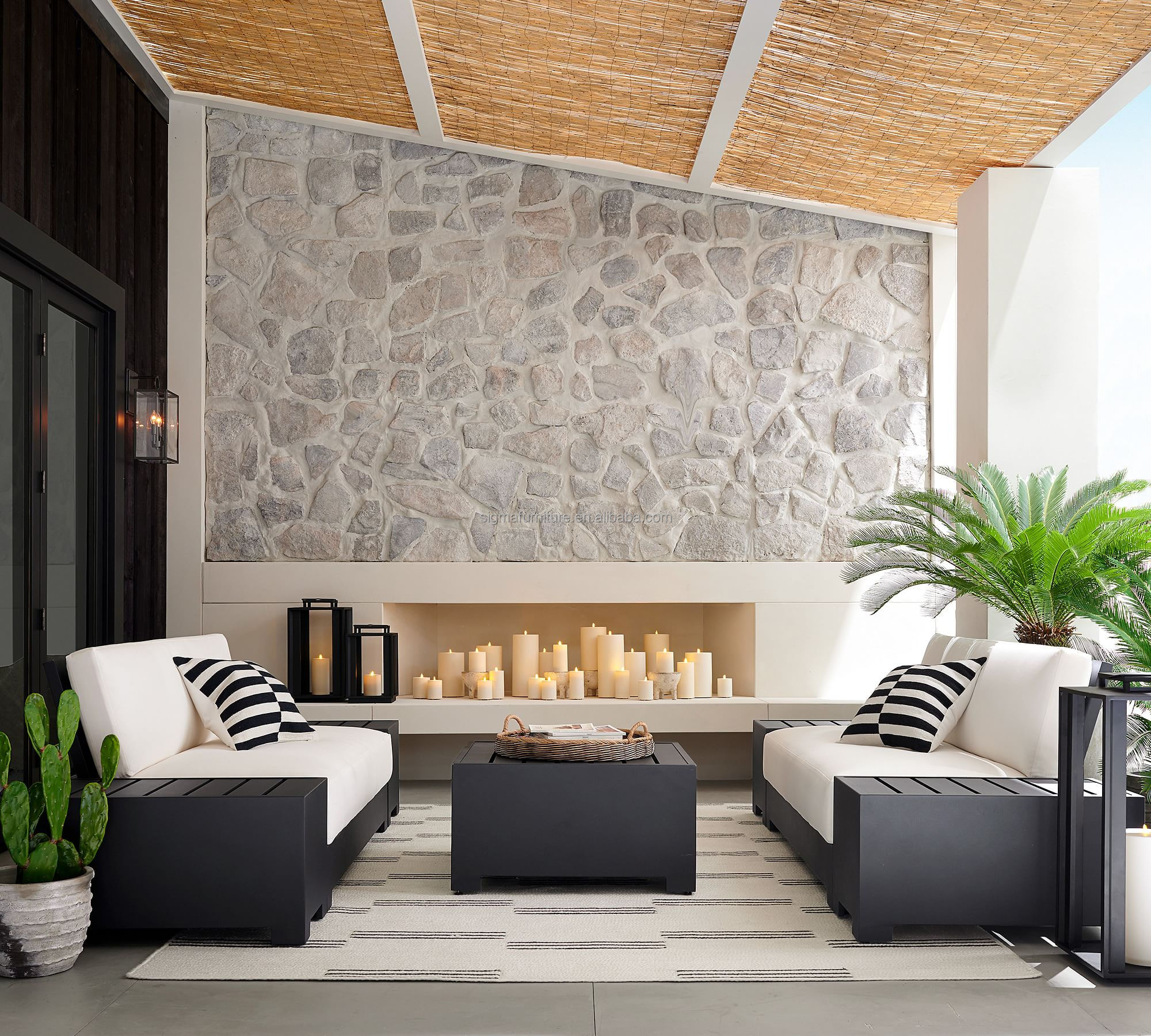 Modern design garden aluminum base square coffee table patio sofa set side table