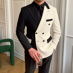 Traje de Hombre Cruzado 100% Poliéster, Chaqueta de Traje Formal Negra y Blanca para Cena - Product Image 1