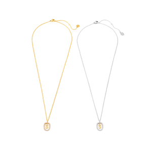 Collana con Ciondolo a Forma di Lettera S con Diamante 10x15Cm Catena in Acciaio Tono Argento e Oro - Product Image 2