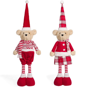 Oso de Peluche Telescópico Festivo de Navidad para Pareja - Oso Retráctil de Pie con Atuendos Navideños de Cuadros Fair Isle, de Poliéster Nórdico, Hecho en China - Product Image 5