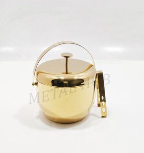 Cubo de Hielo de Acero Inoxidable Dorado Brillante de Primera Calidad con Pinzas para Hielo, Enfriador de Vino y Champán de Doble Pared para el Hogar, Bar o Fiestas - Product Image 2