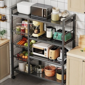 Nouvelle étagère de cuisine en métal, debout, mobile, non pliable, à quatre niveaux, multifonctionnelle, pour <span class=keywords><strong>four</strong></span> à micro-ondes, simple et moderne - Product Image 1