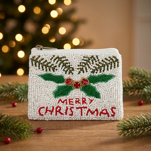 Pochette perlée de Noël, porte-monnaie brodé, trousse de toilette à fermeture éclair, sac cadeau de fêtes - Product Image 3