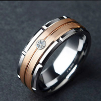 Trendiger Modischer Ring mit Diamantbesatz aus Edelstahl Gravierte Geometrie Zweifarbig Passender Paarring